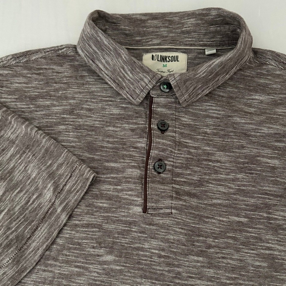 Linksoul Polo Shirt Mens Medium Brown Gray Heathered‎ Short Sleeve Golf Casual